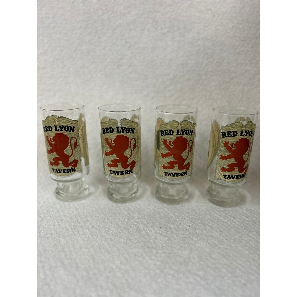 Red Lyon Tavern & Washington Tavern Drinking‎ Glasses Set of 4 Collectible